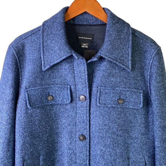 Club Monaco Cozy shirt Jacket Shacket Wool Heather Blue Coat Oversize Lined Cozy - Picture 5 of 16